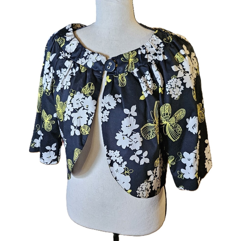 Larry Levine Bolero/Cropped Jacket Women SZM Black Floral,Formal,Casual,Workwear